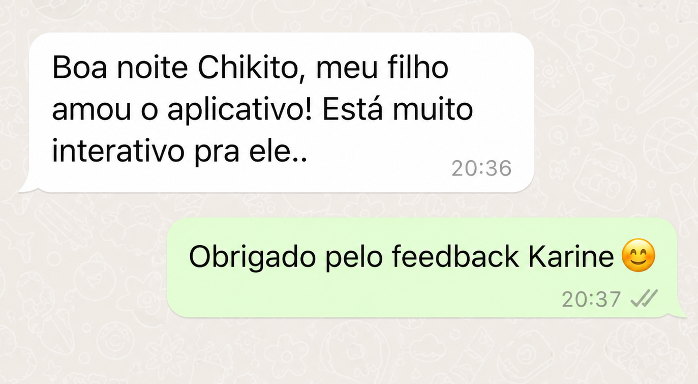 Print de conversa no WhatsApp: mãe contando que o filho amou o aplicativo